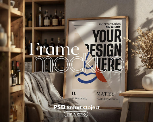 Blank Wooden Poster Frame Mockup, Minimalist Frame Mockup for Digital Download, Posters and Artwork Smart Object Instant Download
