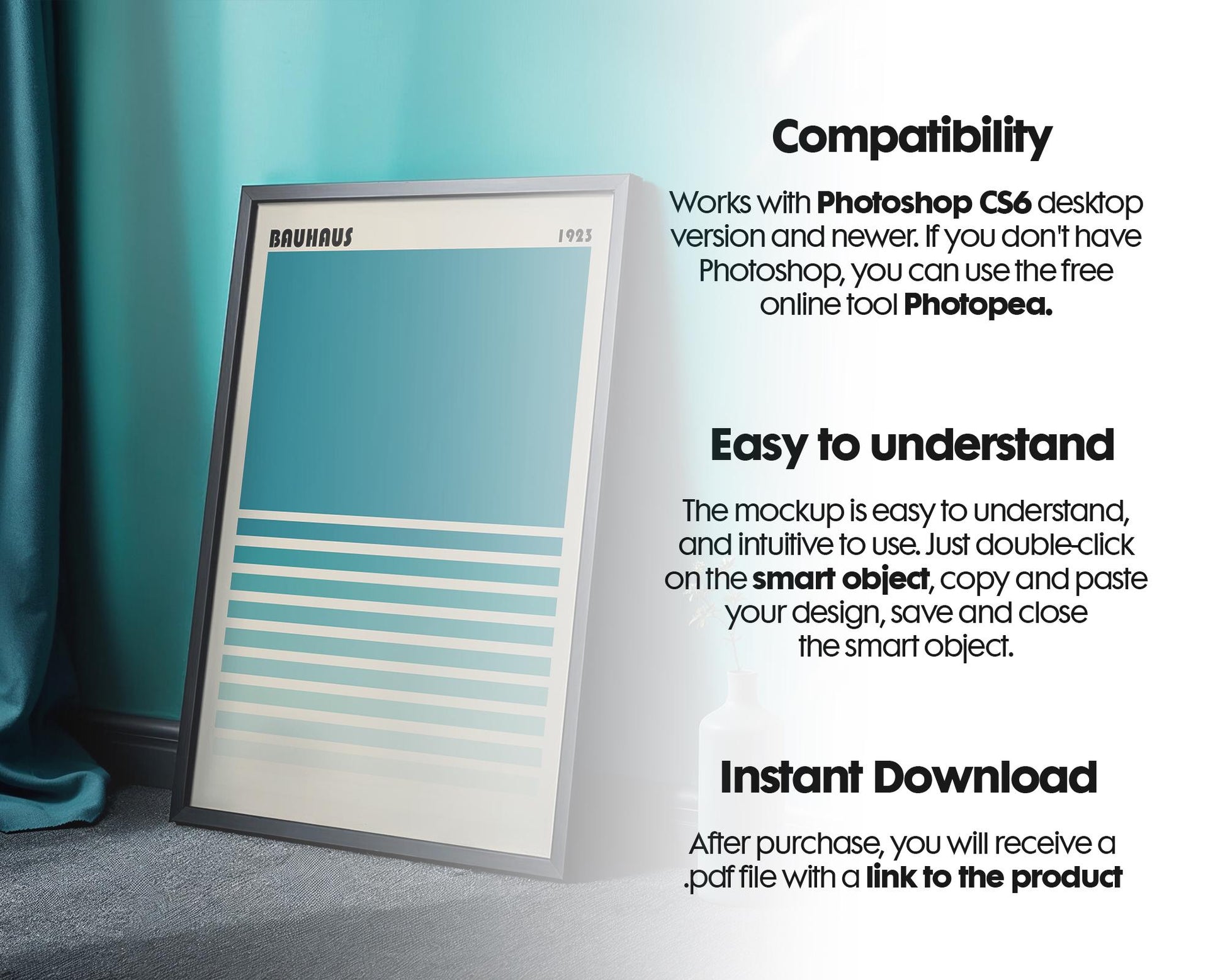 Blank Wooden Poster Frame Mockup, Minimalist Frame Mockup for Digital Download, Posters and Artwork Smart Object Instant Download