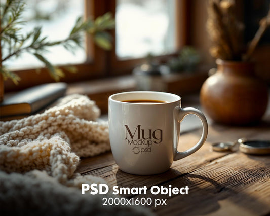 White 11oz Mug Mockup PSD, White Ceramic Cup Mockup, Coffee Mug Mockup, White Coffee Mug 11oz Mug Mockup, PSD Smart Layer Mockup
