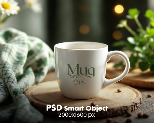 White 11oz Mug Mockup PSD, White Ceramic Cup Mockup, Coffee Mug Mockup, White Coffee Mug 11oz Mug Mockup, PSD Smart Layer Mockup