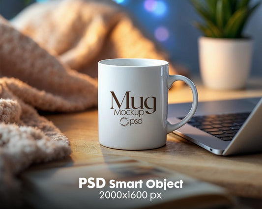 White 11oz Mug Mockup PSD, White Ceramic Cup Mockup, Coffee Mug Mockup, White Coffee Mug 11oz Mug Mockup, PSD Smart Layer Mockup