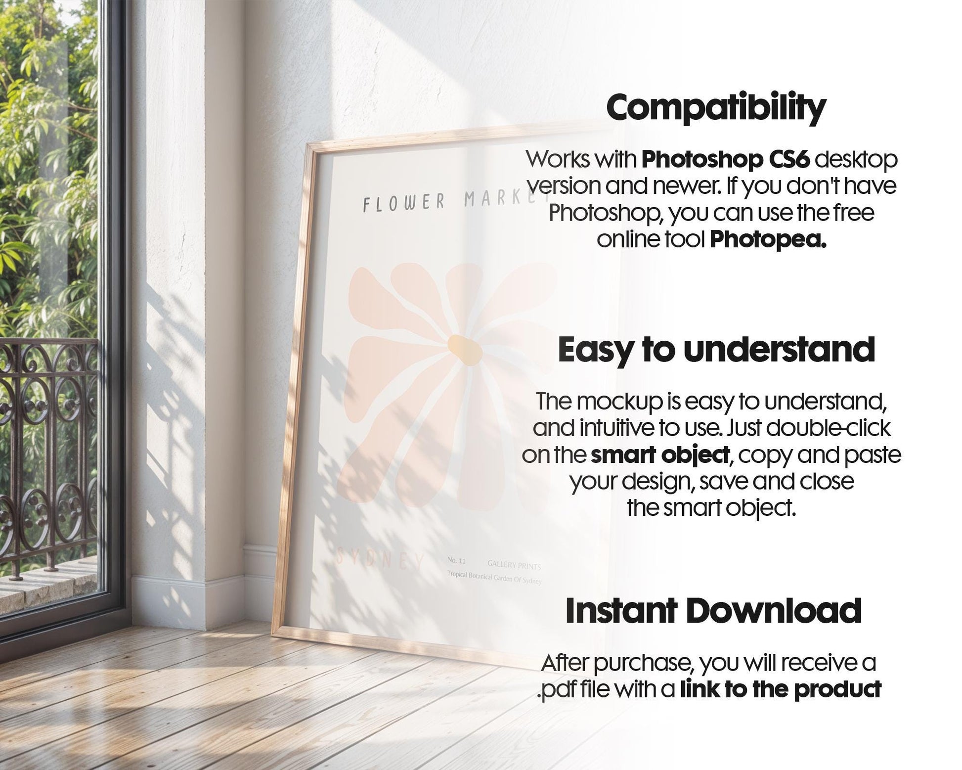 Blank Wooden Poster Frame Mockup, Minimalist Frame Mockup for Digital Download, Posters and Artwork Smart Object Instant Download
