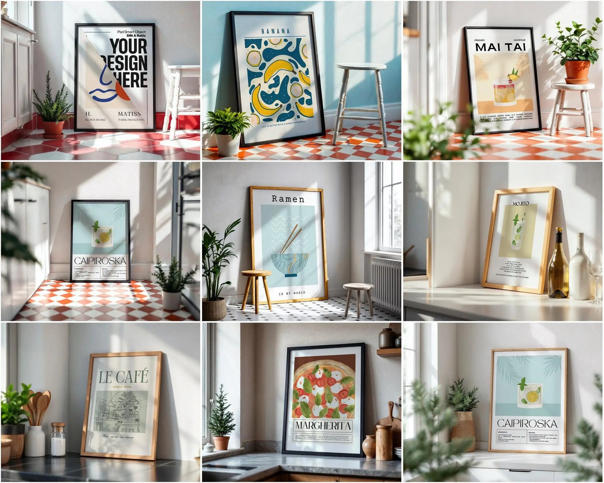 35 Kitchen Frames Mockup PSD Bundle Set, Kitchen Frame Mockup Bundle, 35 PSD Kitchen Mockup Frame, PSD Frames Bundle
