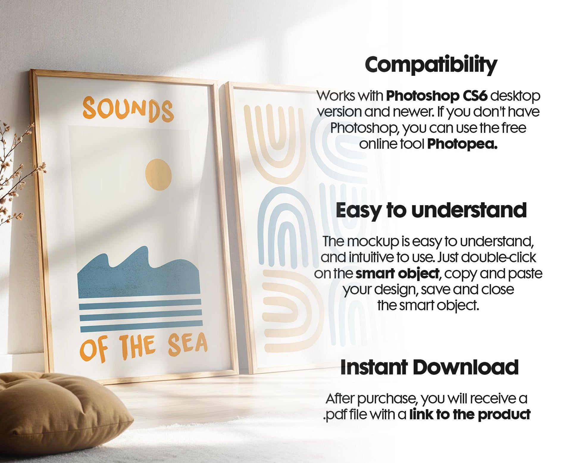 2 Frames Mockup PSD, Mockup Frames, Double Frames Mockup, Set of 2 Mock Up, Wall Art Display, Poster Mockup, Interior Wall Poster Mockup PSD