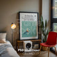 Soft Aesthetic Interior Frame Mockup | ISO A DIN Ratio | Thin Wood Frame | PSD Mockup | Frame Mockup Midcentury Minimal Home Interior