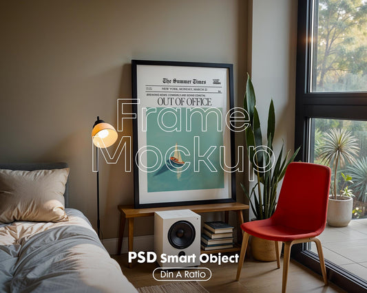 Soft Aesthetic Interior Frame Mockup | ISO A DIN Ratio | Thin Wood Frame | PSD Mockup | Frame Mockup Midcentury Minimal Home Interior