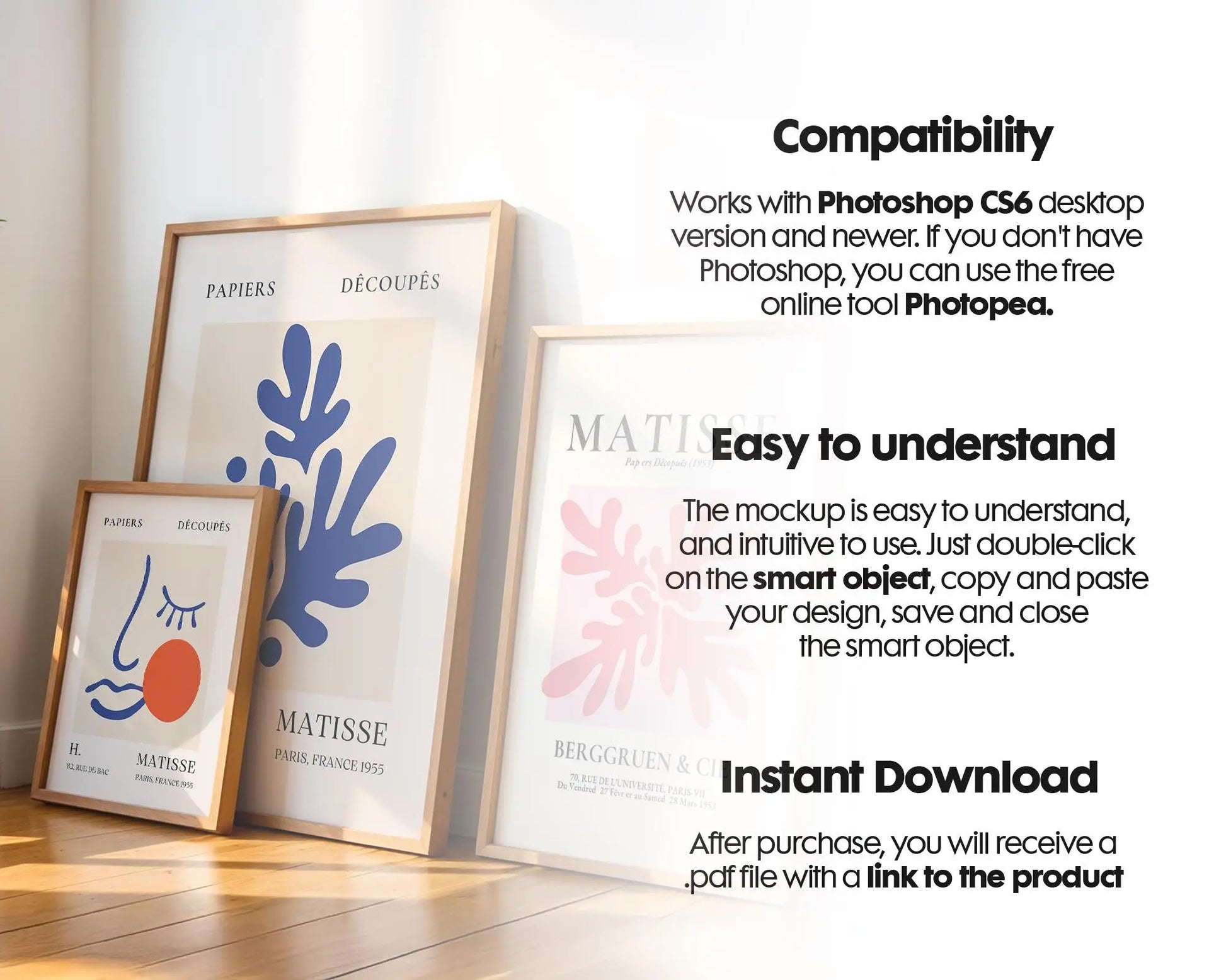 Set of 3 Frame Mockup, Three Multiple Gallery Set 3 Bundle, 3 Vertical Frame Art Display Mockup, Digital Print Mockup - PSD