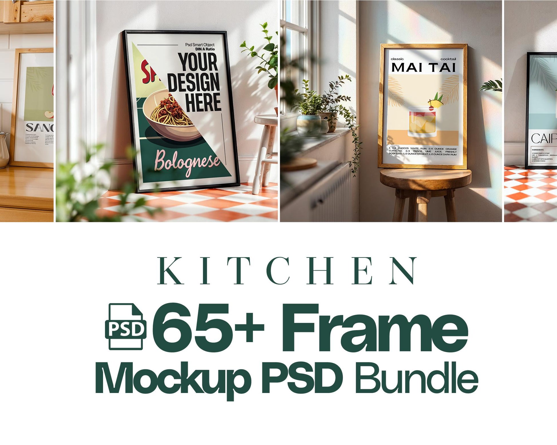 Kitchen Frame Mockup Bundle 65+ PSD Kitchen Poster Frames Din A Ratio Mockups for Recipes & Food Art