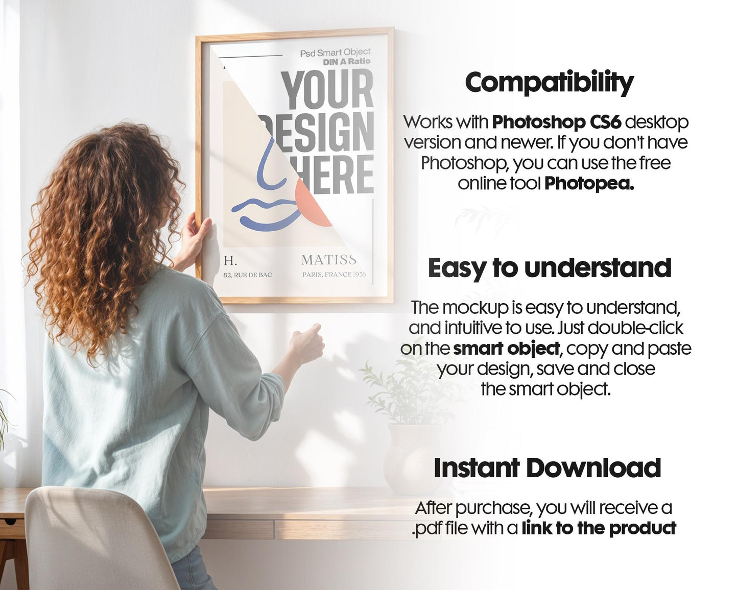 Frame Mockup With Person, Person Holding Frame Mockup PSD, Din A Frame Template For Wall Art, Artwork Mock Up