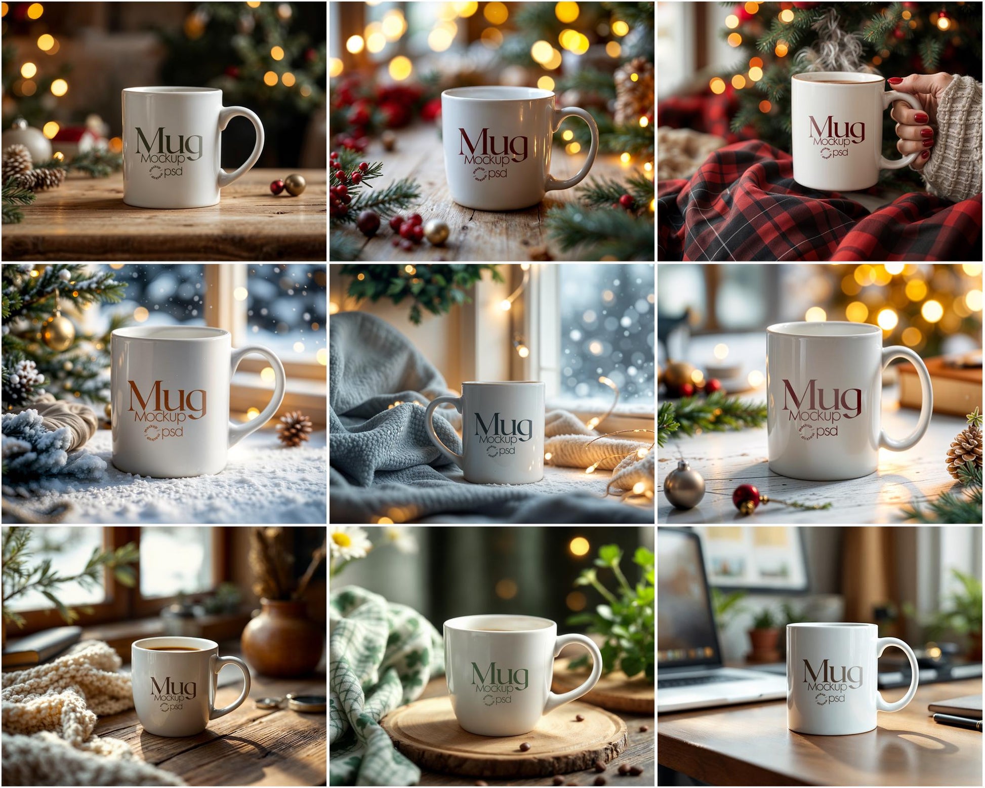 Mug Mockup Bundle - White Ceramic Cup & Coffee Mug 11oz PSD Mockup with Smart Layer, Perfect for Custom Designs