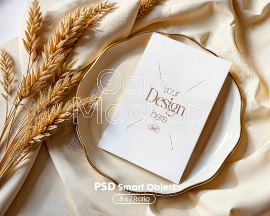 5x7 Card Mockup PSD | Minimalist White Stationery Mockup for Wedding, Baby Shower, Invitation & Event Cards, PSD Smart Object