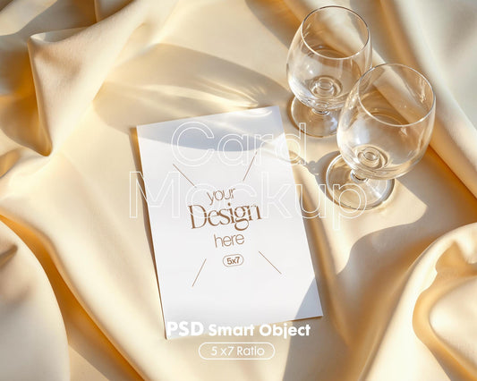 5x7 Card Mockup PSD | Minimalist White Stationery Mockup for Wedding, Baby Shower & Invitation Cards, Editable Smart Object Template