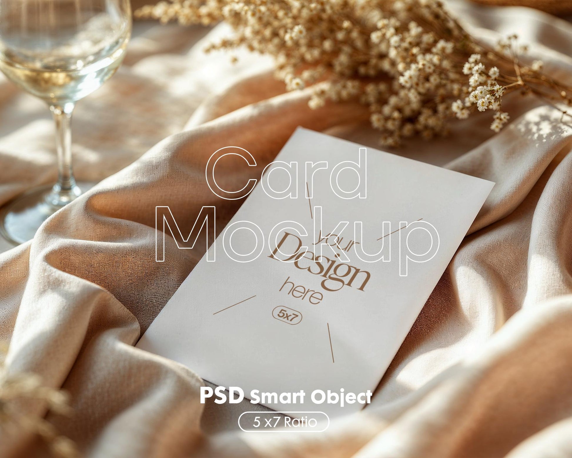 5x7 Card Mockup PSD, Minimalist White Stationery for Wedding, Baby Shower, Invitation & Event Cards, Smart Object Layer