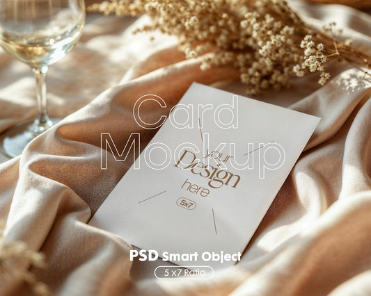 5x7 Card Mockup PSD, Minimalist White Stationery for Wedding, Baby Shower, Invitation & Event Cards, Smart Object Layer