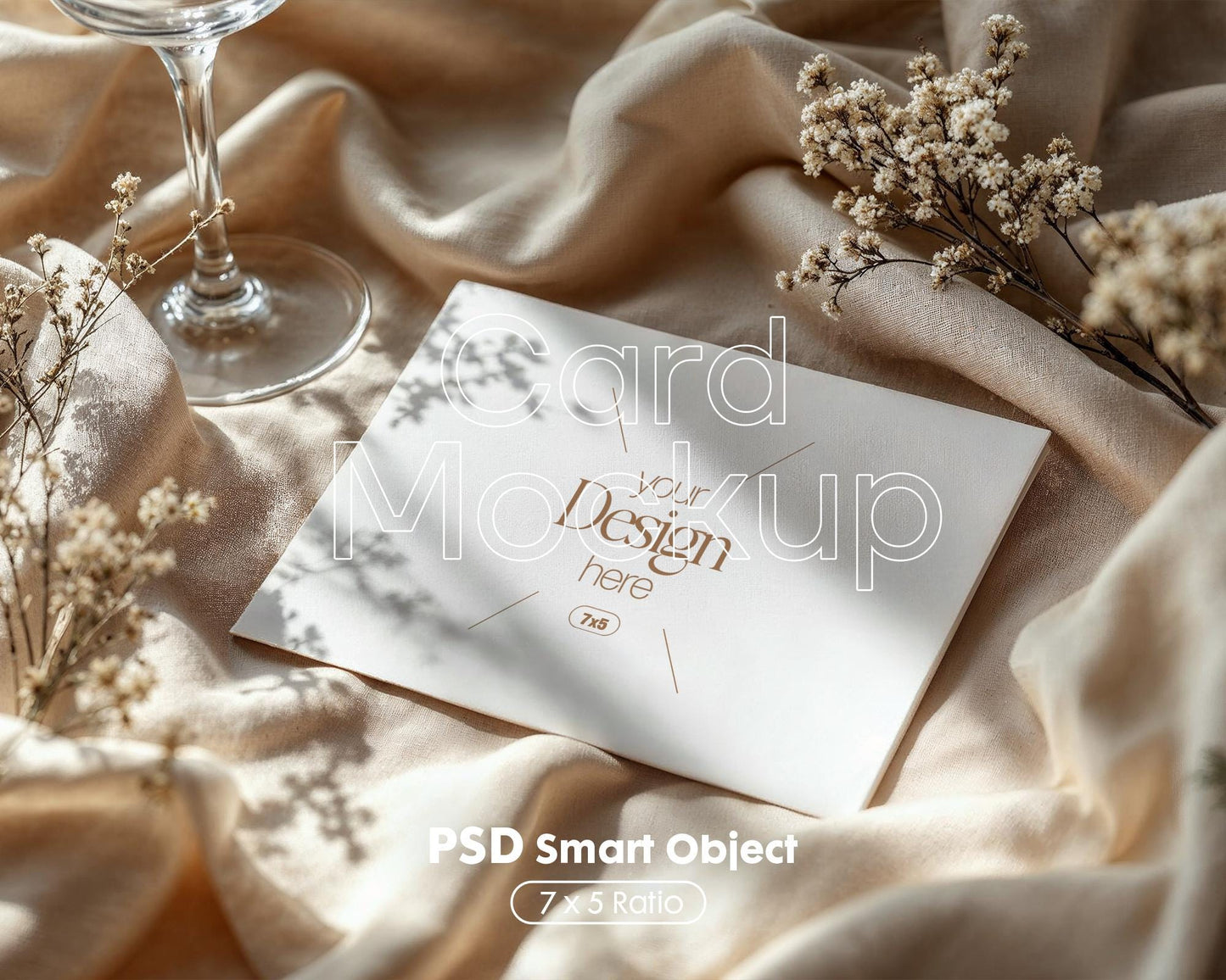 7x5 Card Mockup PSD | Minimalist White Stationery Template for Wedding Invitations, Baby Shower Cards & Editable Smart Object Design