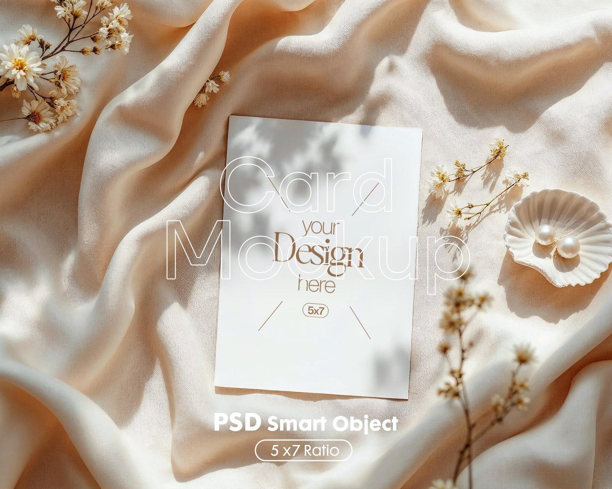5x7 Card Mockup PSD Template, Minimalist White Stationery Mockup for Wedding, Baby Shower & Invitation Cards, Editable Smart Object
