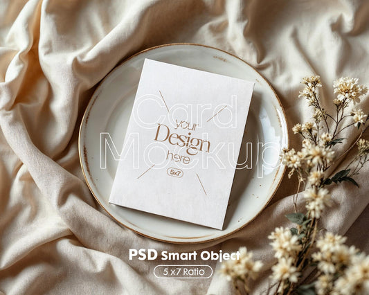5x7 Card Mockup PSD Template - Minimalist White Stationery for Wedding, Baby Shower & Invitation Cards, Editable Smart Object
