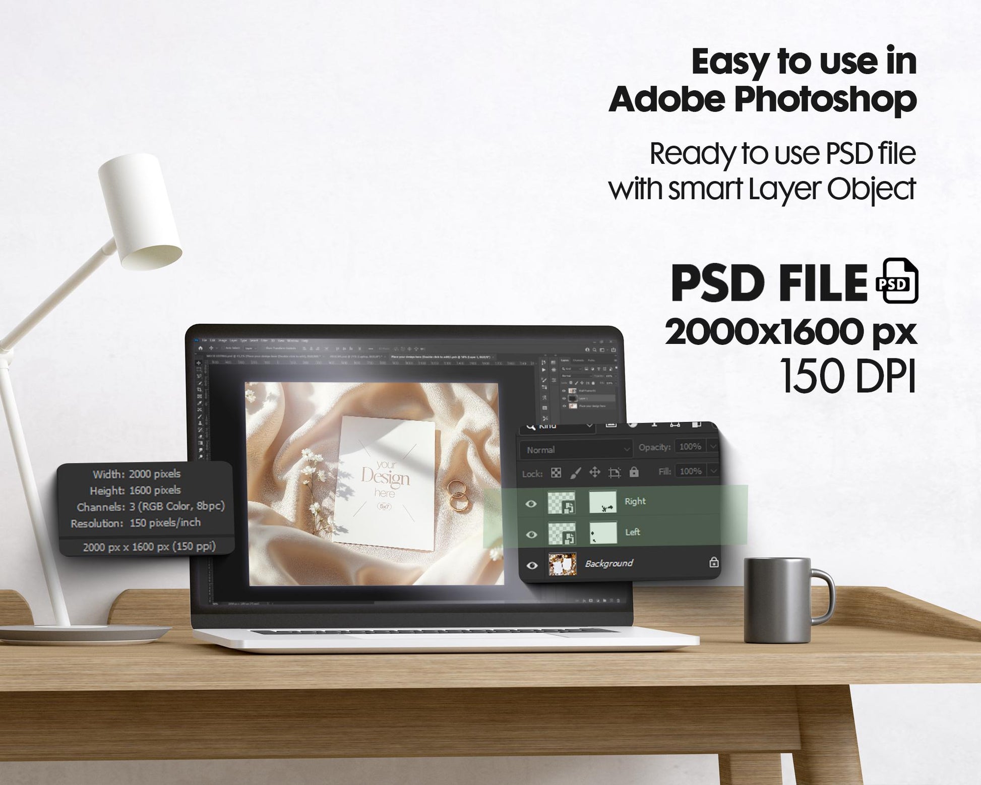 5x7 Card Mockup PSD Template - Minimalist White Stationery for Wedding, Baby Shower & Invitation Cards, Editable Smart Object