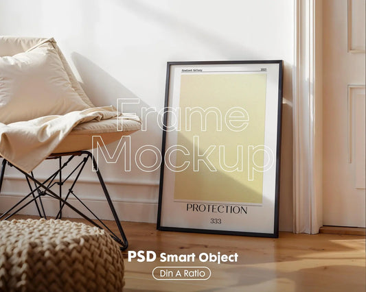 Blank Wooden Poster Frame Mockup, Minimalist Digital Download for Artwork & Posters, Instant Smart Object Template for Easy Customization
