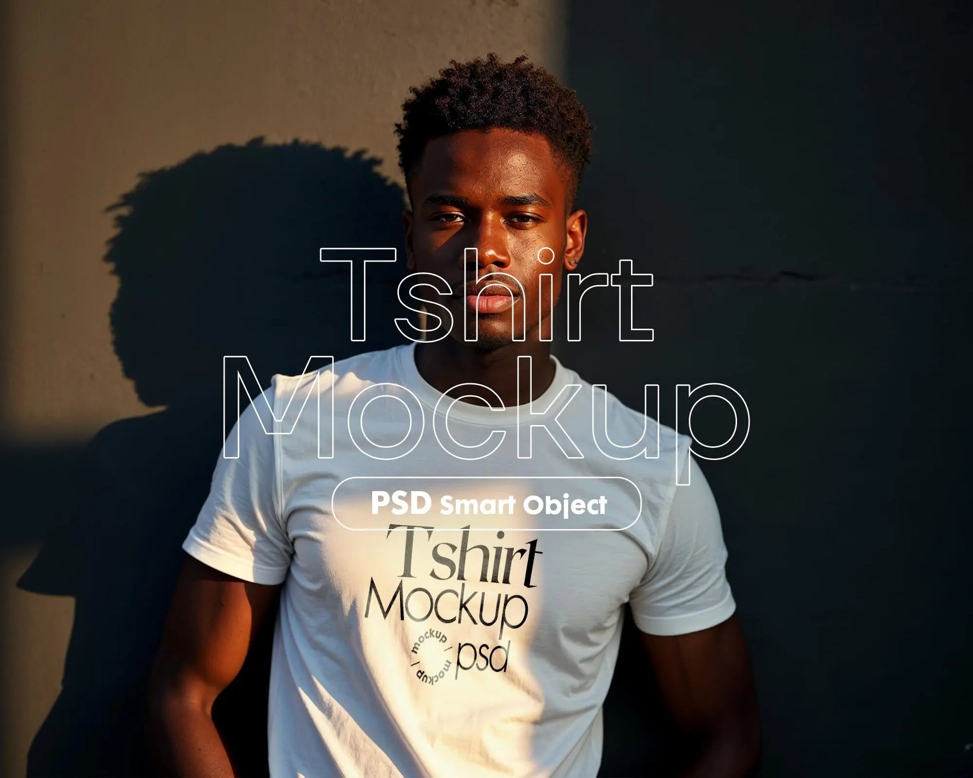 Male Model White T-Shirt Mockup PSD, Gildan & Bella Canvas 3001, African Model Tee Template for Custom Apparel Design