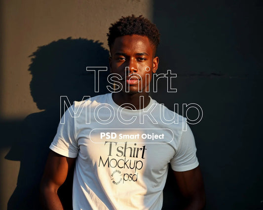 Male Model White T-Shirt Mockup PSD, Gildan & Bella Canvas 3001, African Model Tee Template for Custom Apparel Design