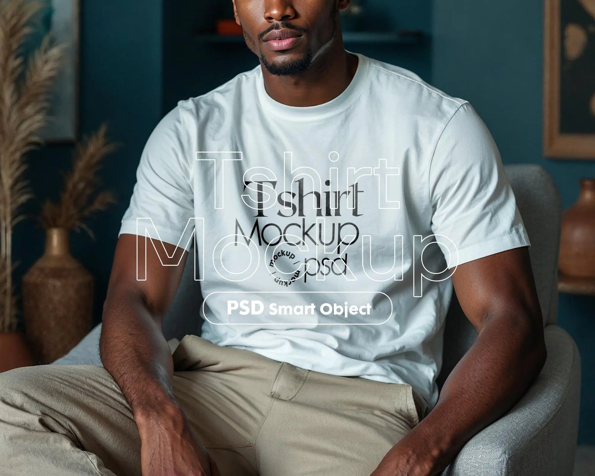 Male Model White T-Shirt Mockup PSD, Gildan & Bella Canvas 3001, African Model Tee Template for Custom Apparel Design