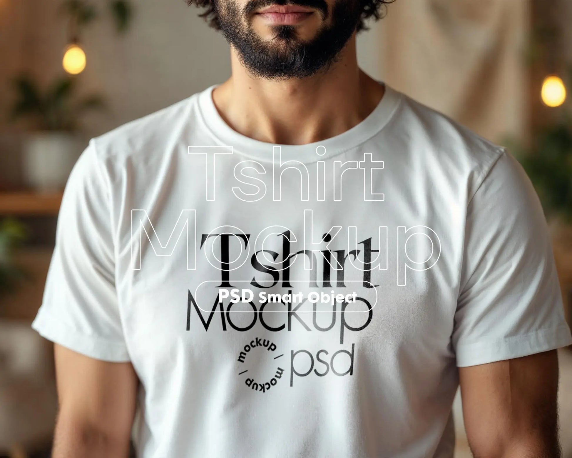 Male Model White T-Shirt Mockup PSD - Gildan & Bella Canvas 3001 Template for Custom Apparel Design, PSD Smart Object