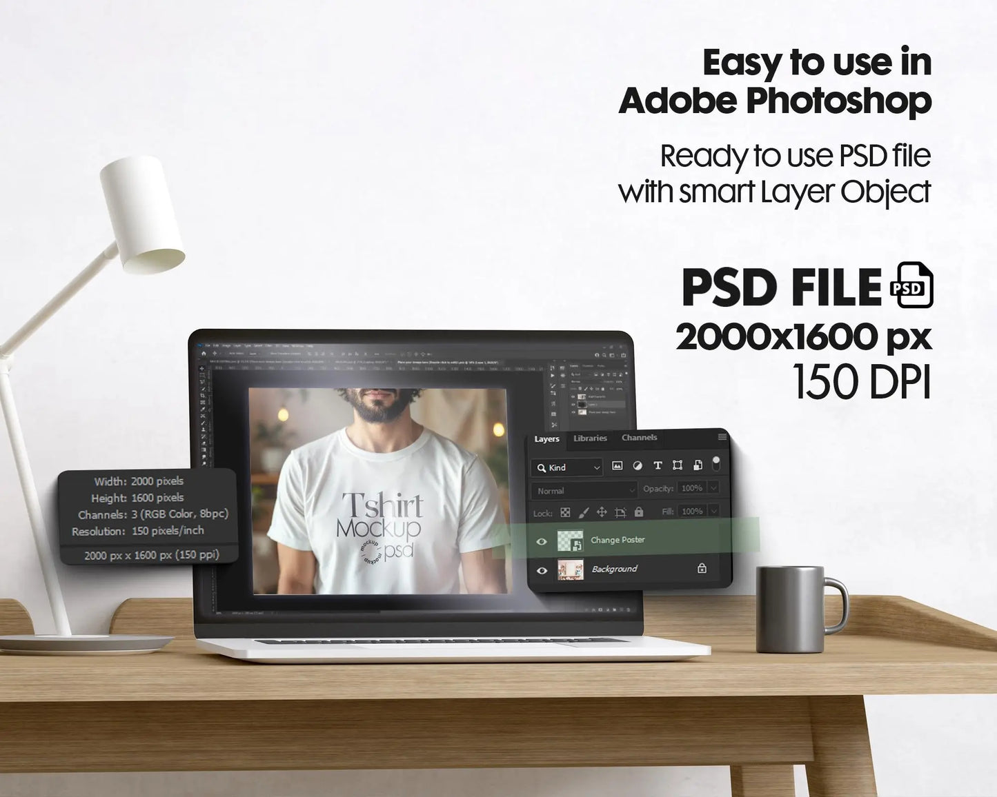 Male Model White T-Shirt Mockup PSD - Gildan & Bella Canvas 3001 Template for Custom Apparel Design, PSD Smart Object