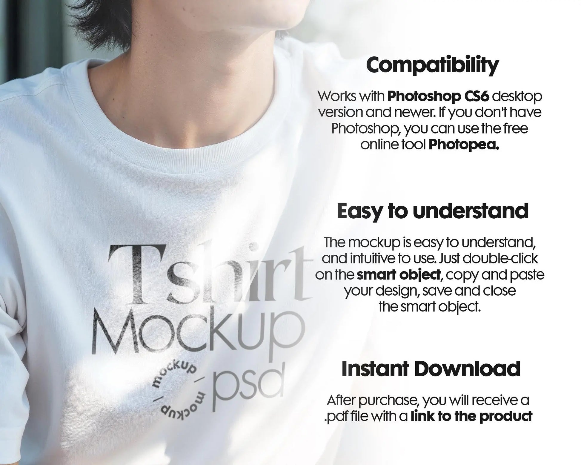 Male Model White T-Shirt Mockup PSD - Gildan & Bella Canvas 3001 Template for Custom Apparel Design, PSD Smart Object