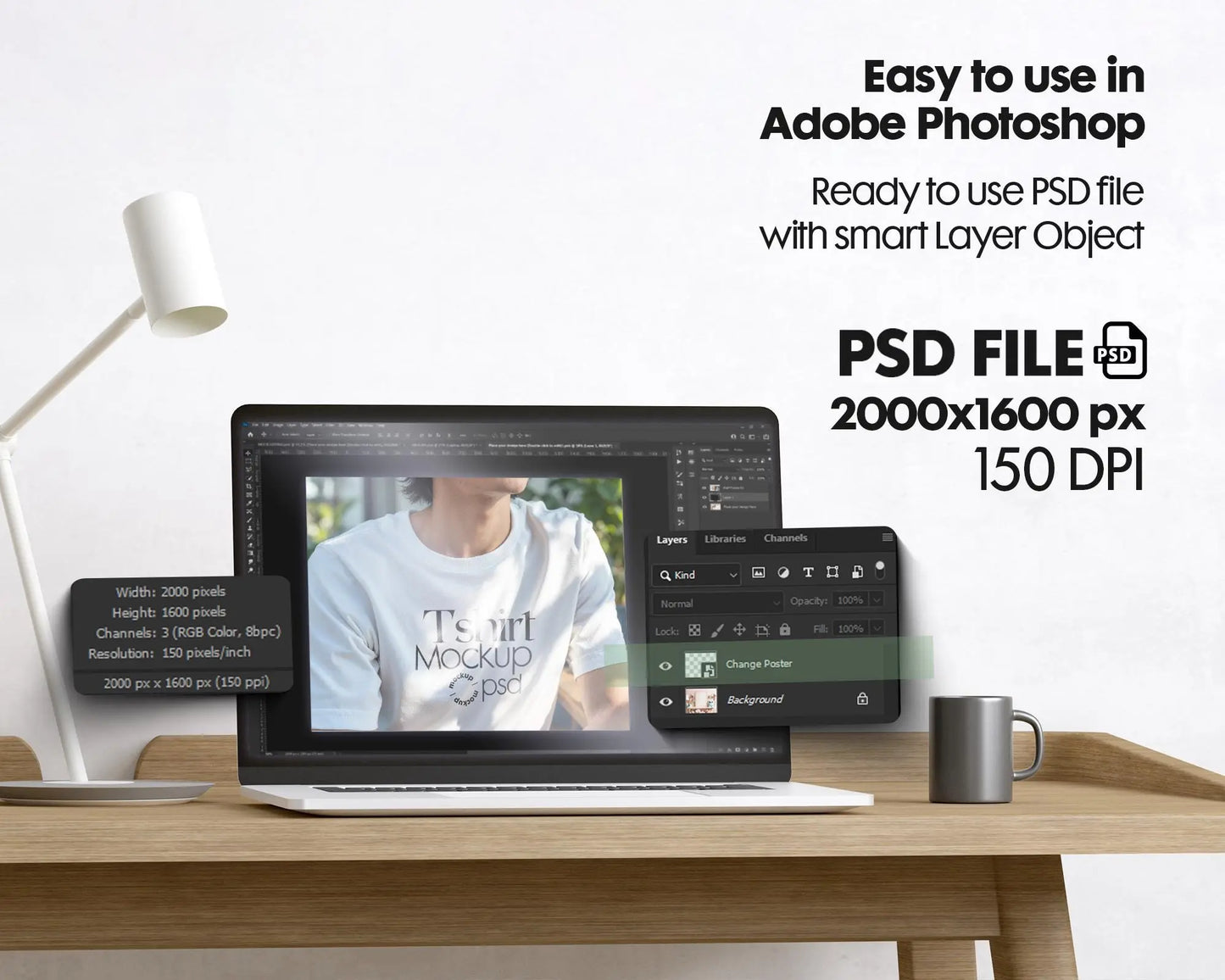 Male Model White T-Shirt Mockup PSD - Gildan & Bella Canvas 3001 Template for Custom Apparel Design, PSD Smart Object