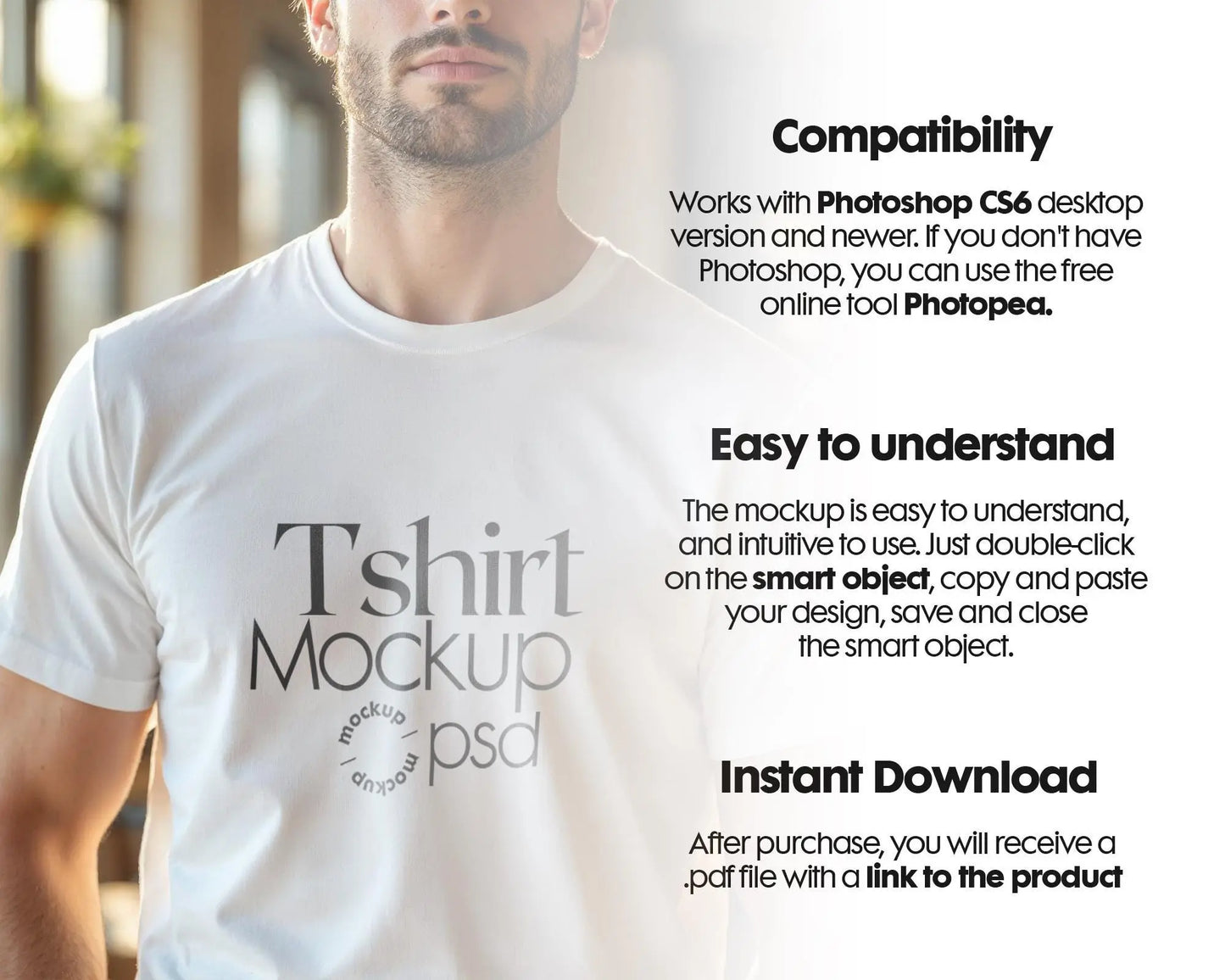 Male Model White T-Shirt Mockup PSD - Gildan & Bella Canvas 3001 Template for Custom Apparel Design, PSD Smart Object