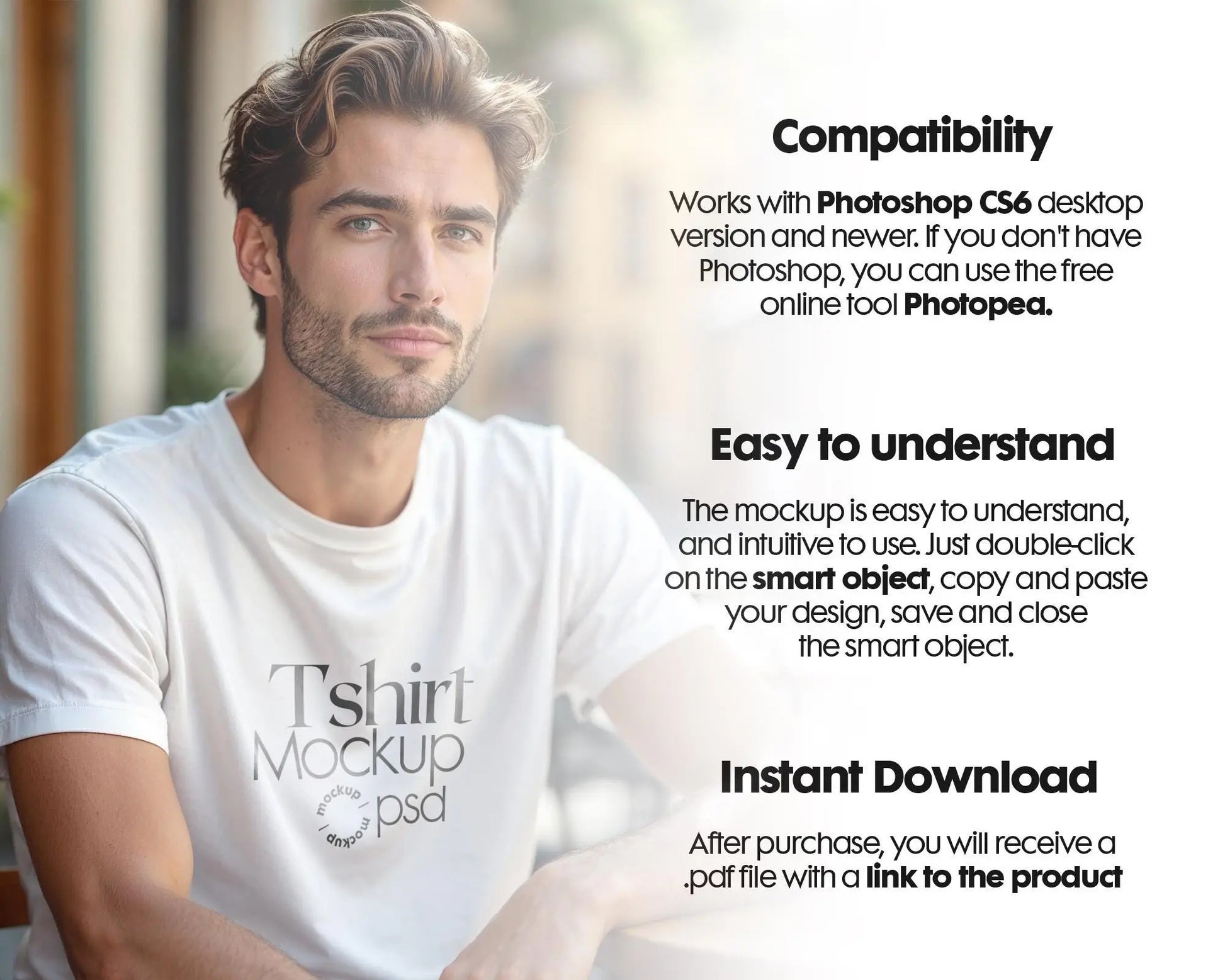 Male Model White T-Shirt Mockup PSD - Gildan & Bella Canvas 3001 Template for Custom Apparel Design, PSD Smart Object