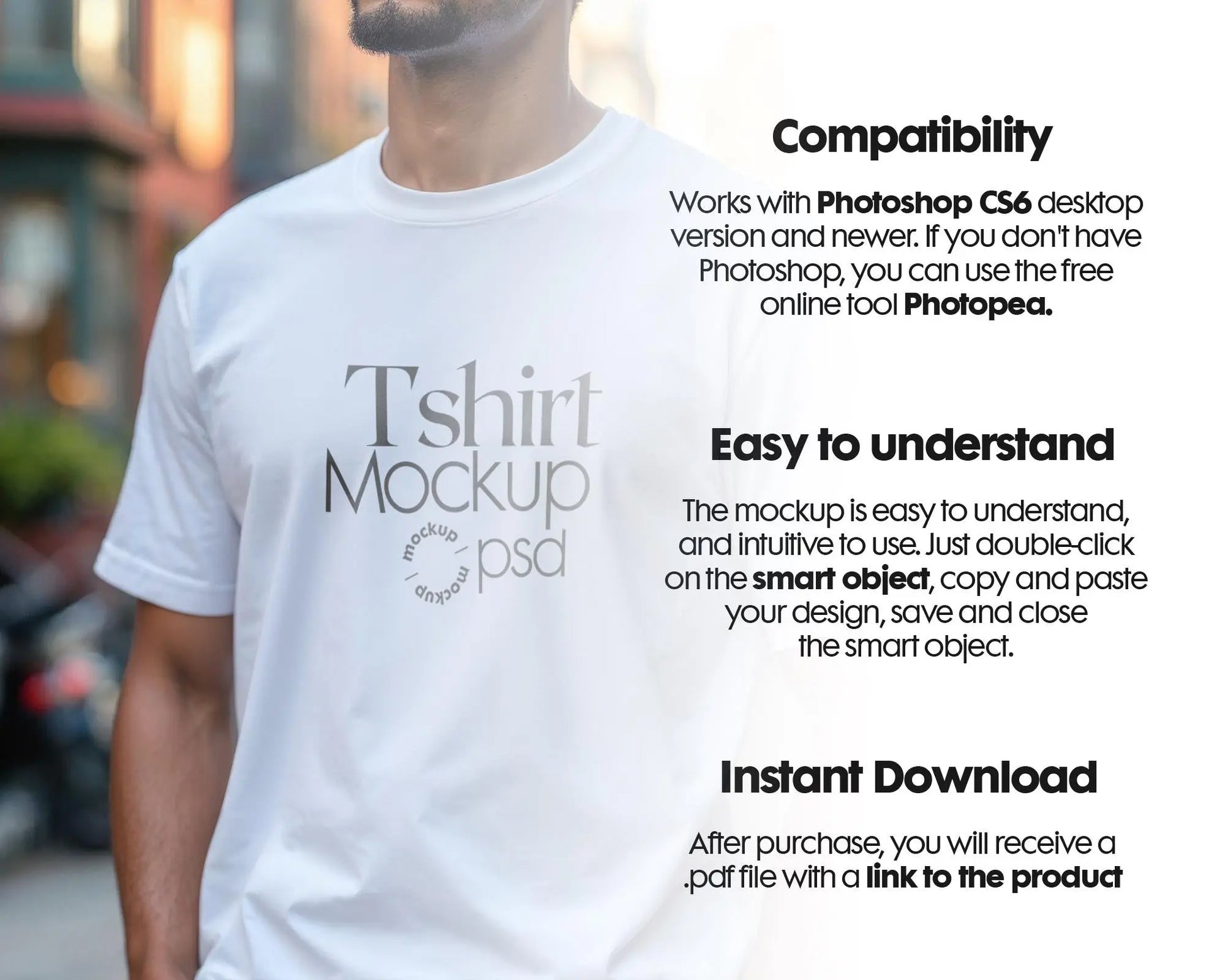 Male Model White T-Shirt Mockup PSD, Gildan & Bella Canvas 3001, African Model Tee Template for Custom Apparel Design