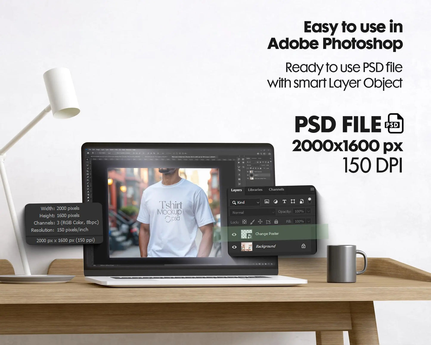 Male Model White T-Shirt Mockup PSD, Gildan & Bella Canvas 3001, African Model Tee Template for Custom Apparel Design