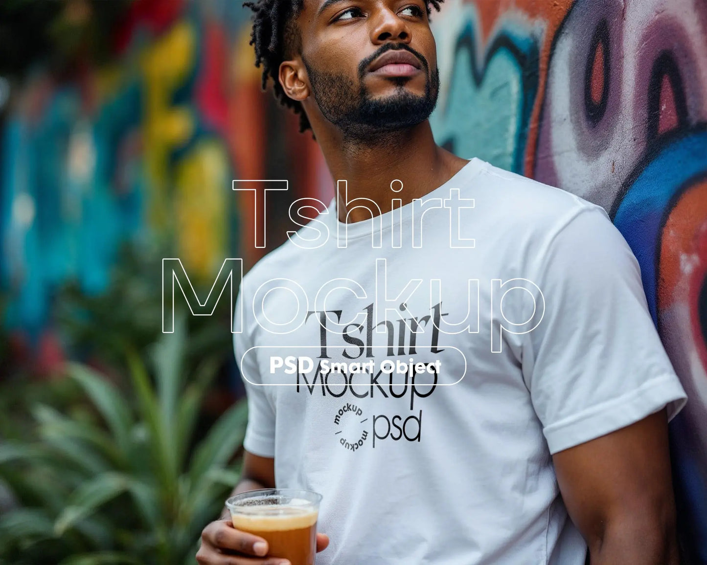 Male Model White T-Shirt Mockup PSD, Gildan & Bella Canvas 3001, African Model Tee Template for Custom Apparel Design