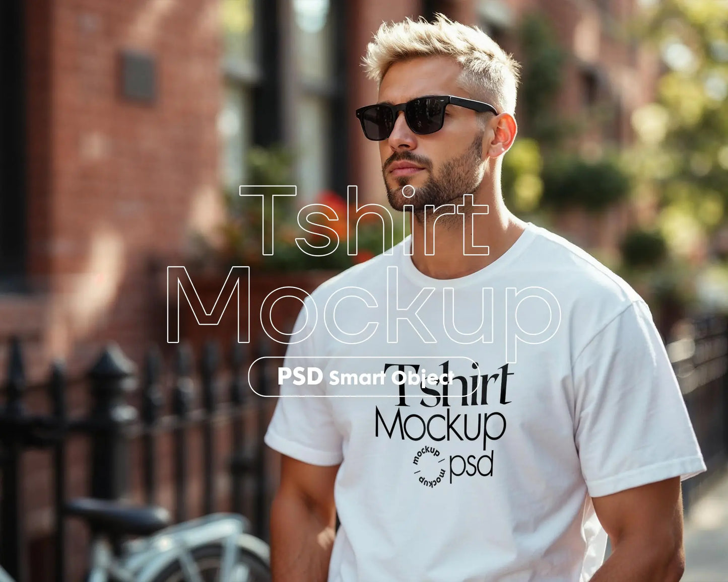 Male Model White T-Shirt Mockup PSD - Gildan & Bella Canvas 3001 Template for Custom Apparel Design, PSD Smart Object