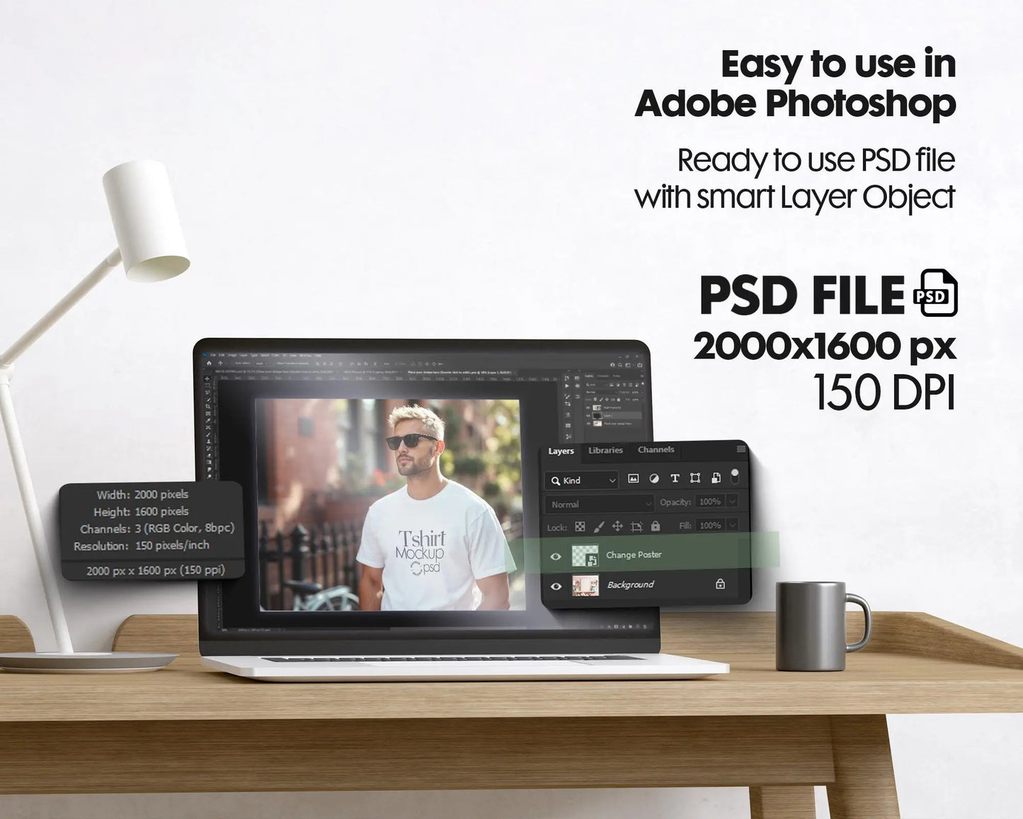 Male Model White T-Shirt Mockup PSD - Gildan & Bella Canvas 3001 Template for Custom Apparel Design, PSD Smart Object