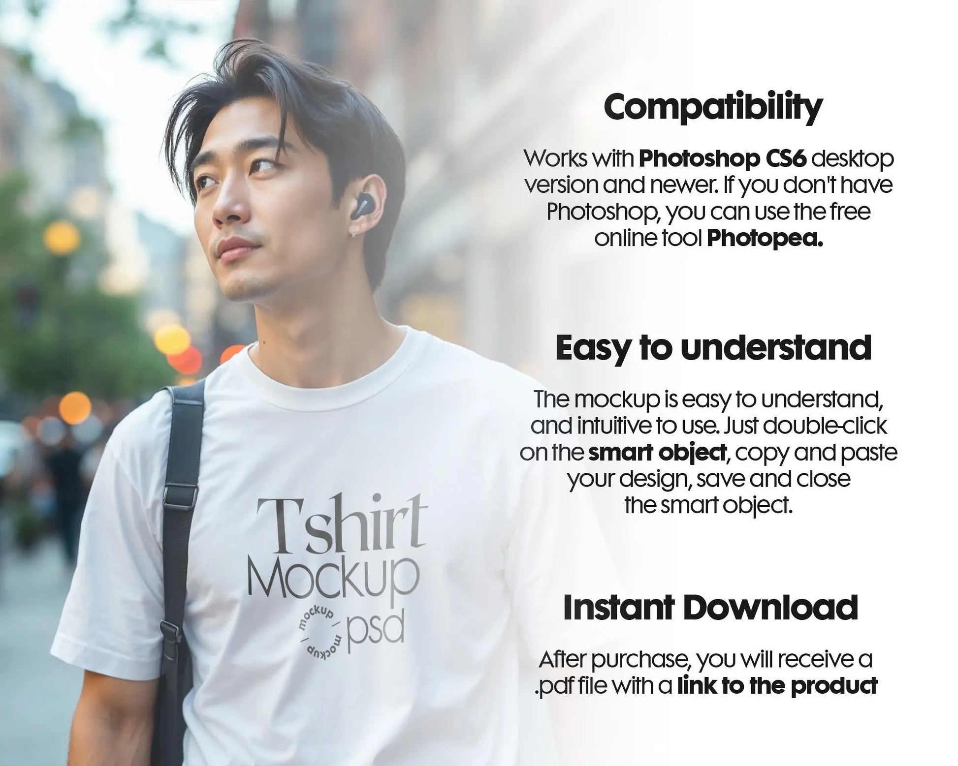 Male Model White T-Shirt Mockup PSD - Gildan & Bella Canvas 3001 Template for Custom Apparel Design, PSD Smart Object