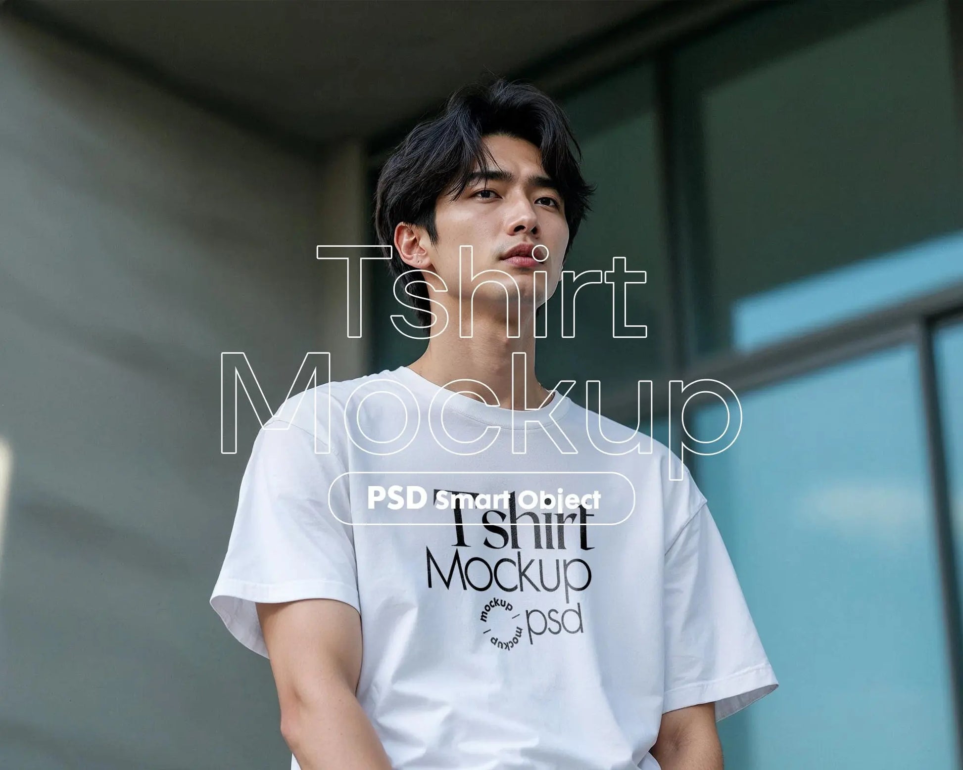 Male Model White T-Shirt Mockup PSD - Gildan & Bella Canvas 3001 Template for Custom Apparel Design, PSD Smart Object