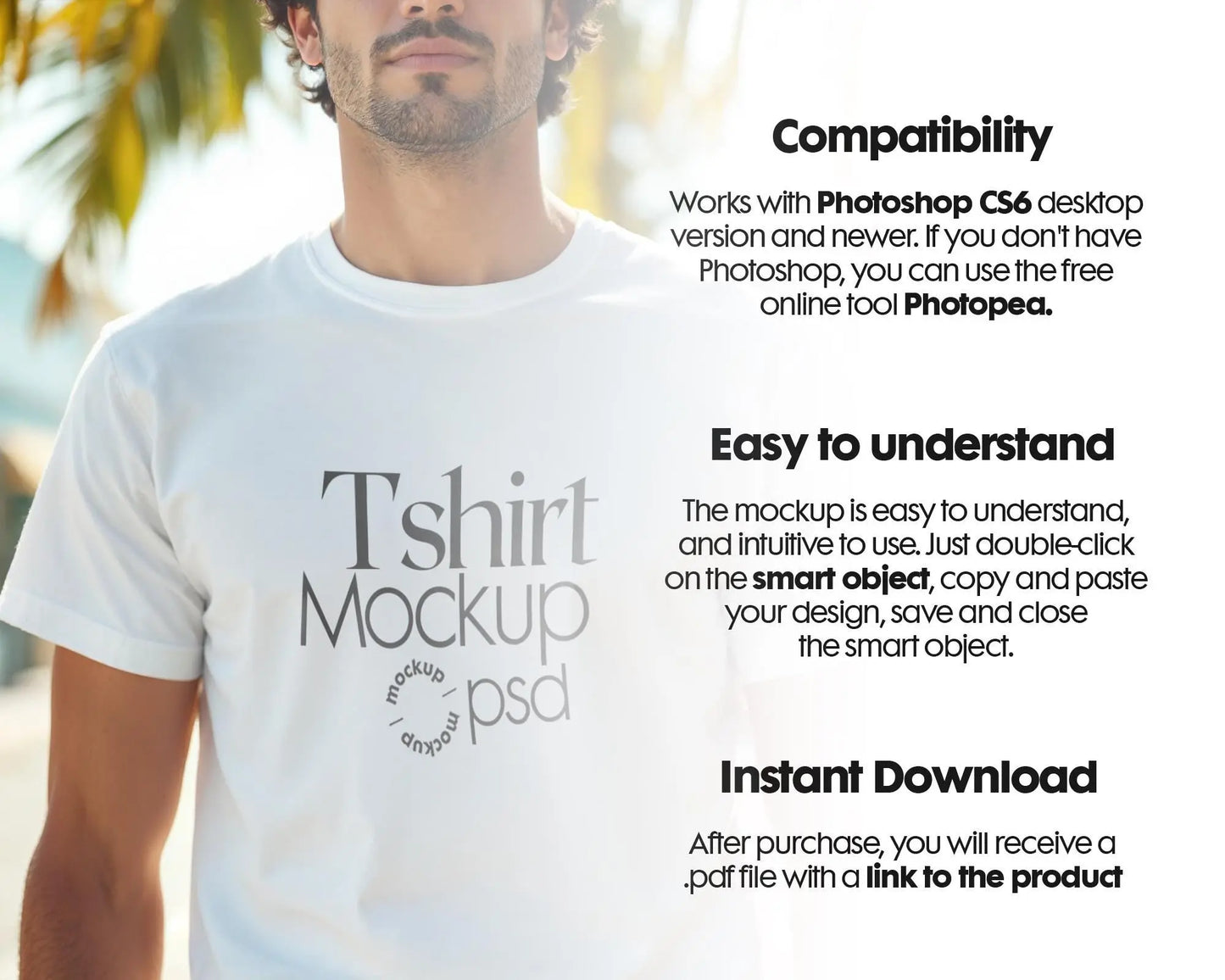 Male Model White T-Shirt Mockup PSD - Gildan & Bella Canvas 3001 Template for Custom Apparel Design, PSD Smart Object