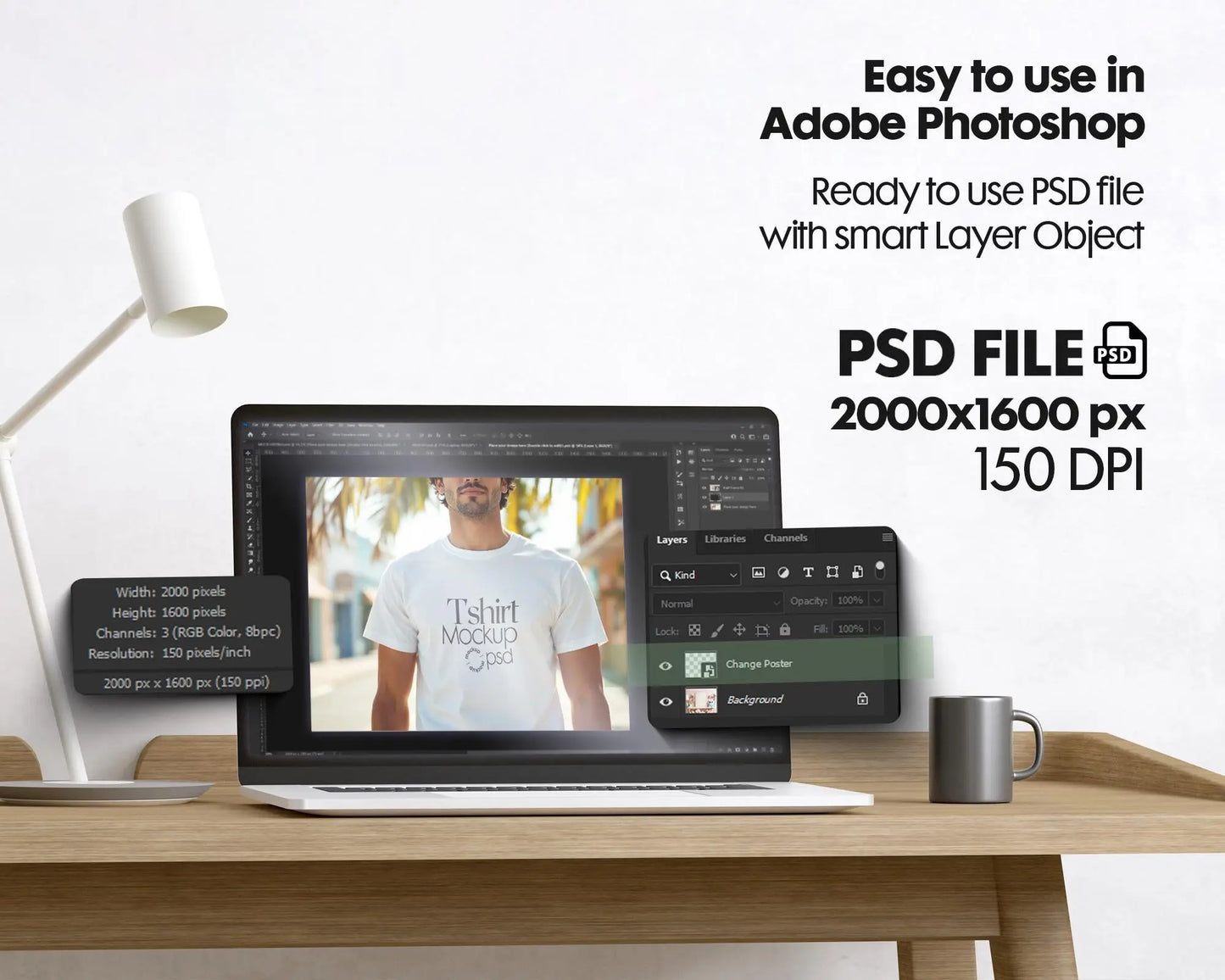 Male Model White T-Shirt Mockup PSD - Gildan & Bella Canvas 3001 Template for Custom Apparel Design, PSD Smart Object