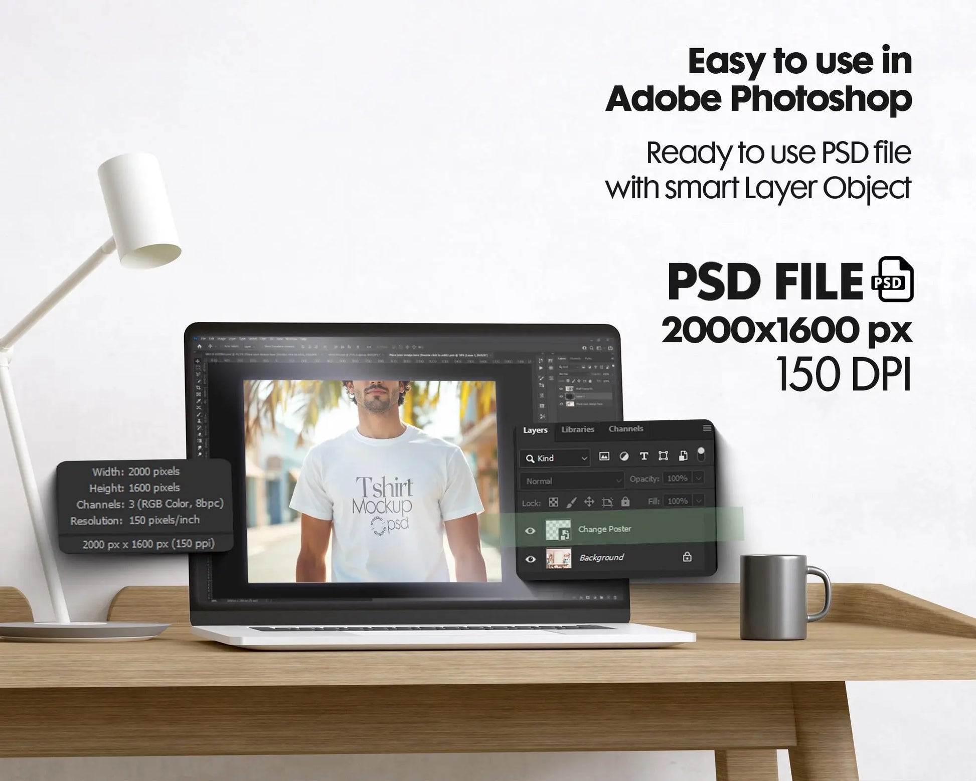 Male Model White T-Shirt Mockup PSD - Gildan & Bella Canvas 3001 Template for Custom Apparel Design, PSD Smart Object