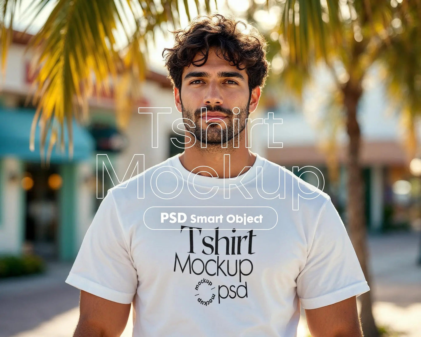 Male Model White T-Shirt Mockup PSD - Gildan & Bella Canvas 3001 Template for Custom Apparel Design, PSD Smart Object