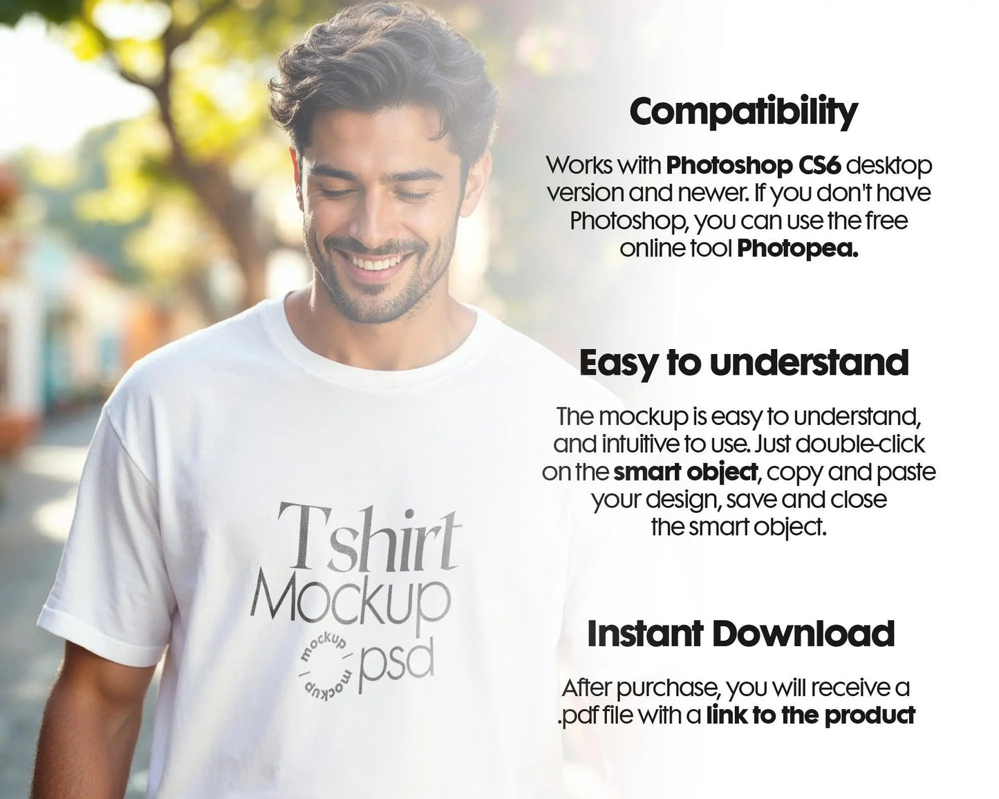 Male Model White T-Shirt Mockup PSD - Gildan & Bella Canvas 3001 Template for Custom Apparel Design, PSD Smart Object