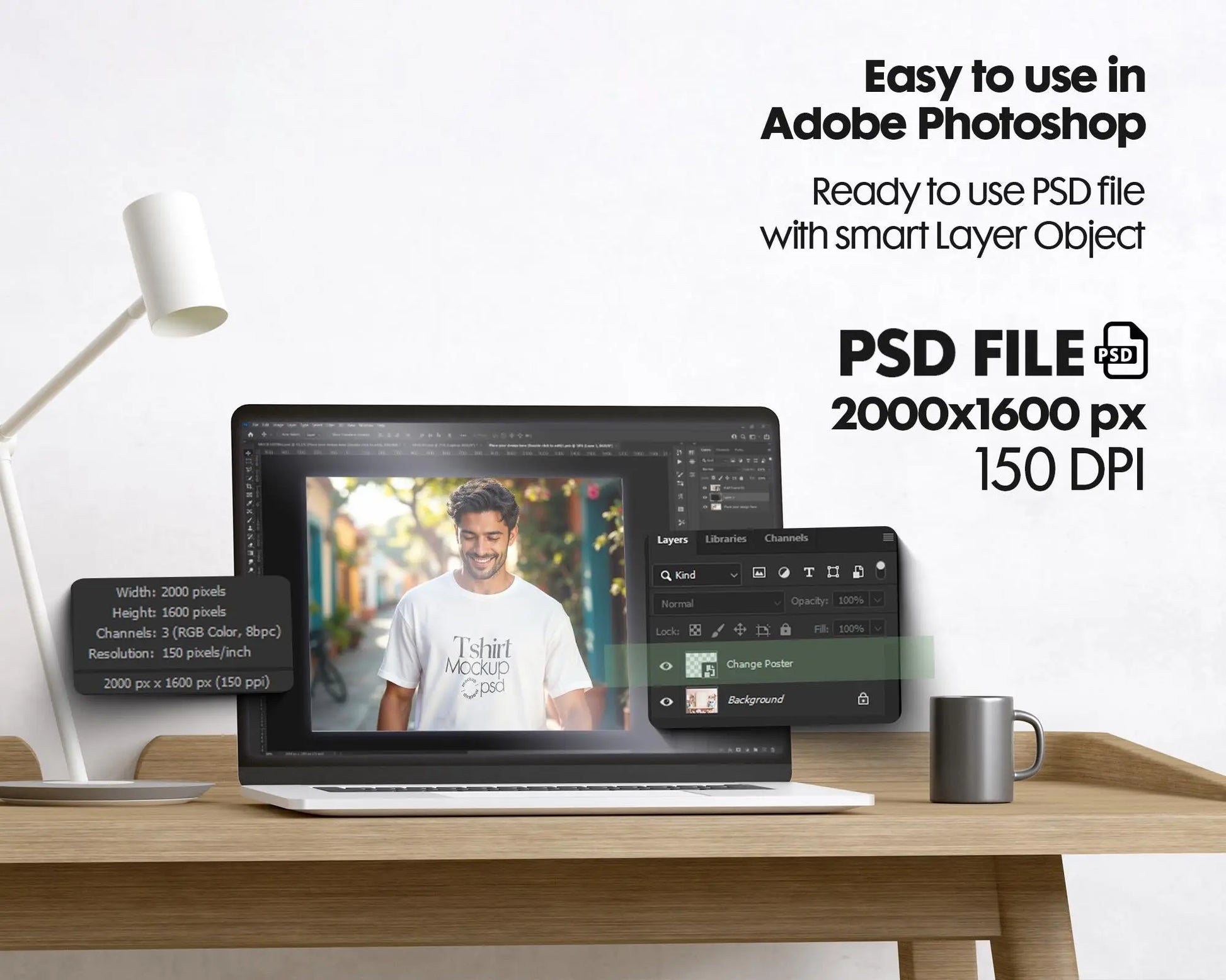 Male Model White T-Shirt Mockup PSD - Gildan & Bella Canvas 3001 Template for Custom Apparel Design, PSD Smart Object