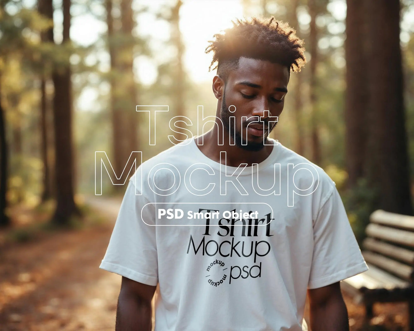 Male Model White T-Shirt Mockup PSD - Gildan & Bella Canvas 3001 Template for Custom Apparel Design, PSD Smart Object