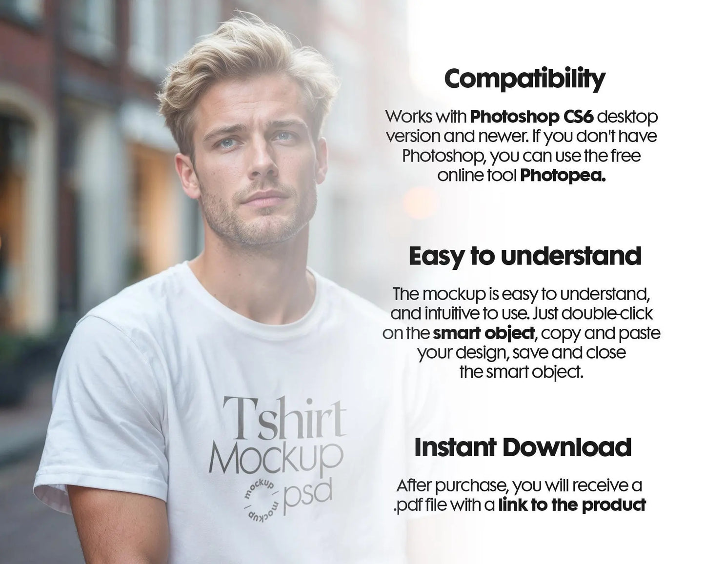 Male Model White T-Shirt Mockup PSD - Gildan & Bella Canvas 3001 Template for Custom Apparel Design, PSD Smart Object