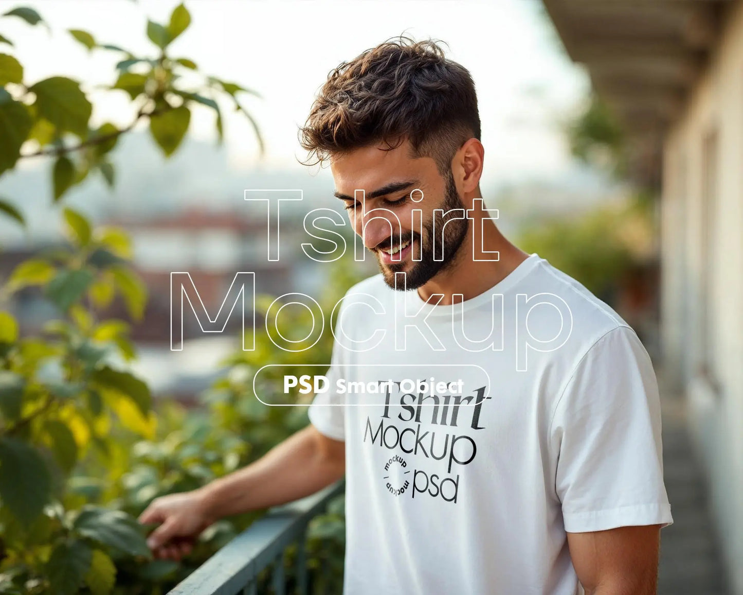 Male Model White T-Shirt Mockup PSD - Gildan & Bella Canvas 3001 Template for Custom Apparel Design, PSD Smart Object