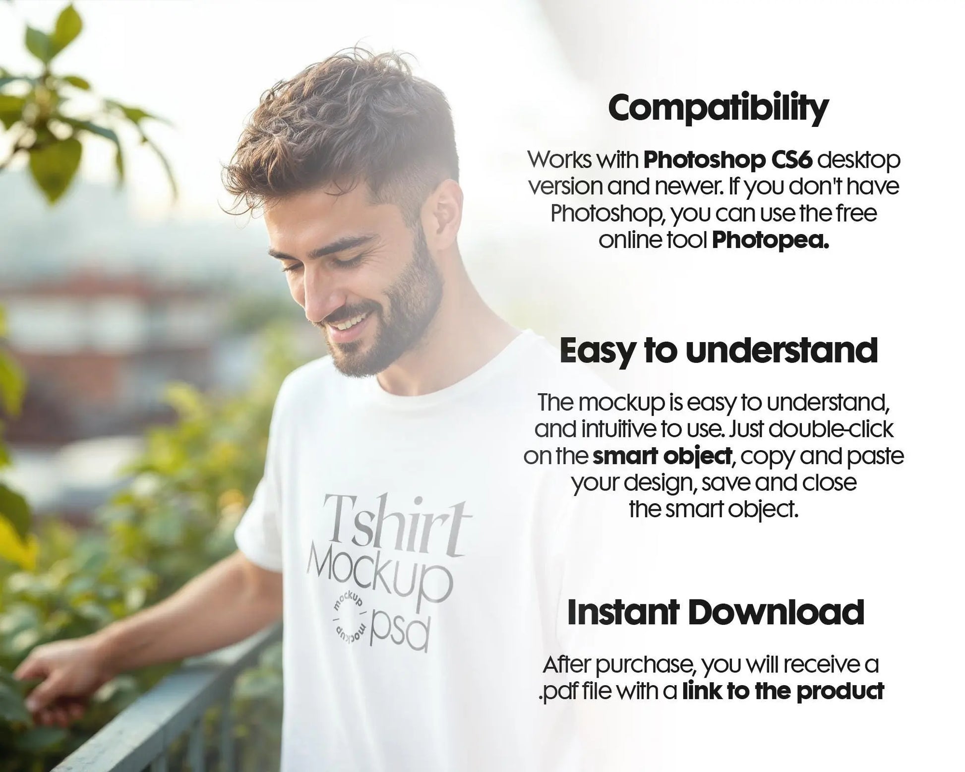 Male Model White T-Shirt Mockup PSD - Gildan & Bella Canvas 3001 Template for Custom Apparel Design, PSD Smart Object