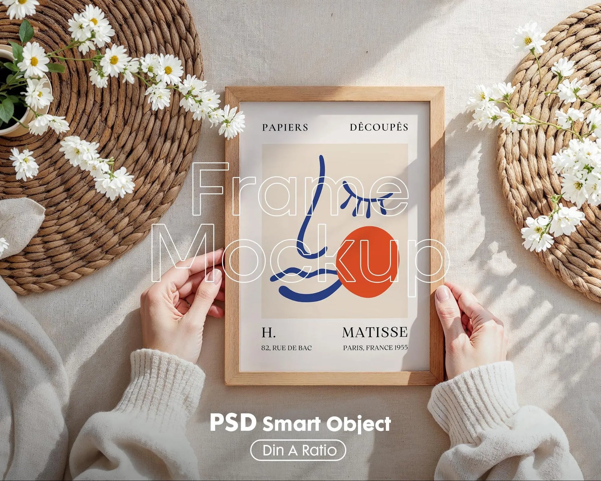 Frame Mockup PSD with Person Holding DIN A Frame Template for Wall Art Artwork Display Mockup